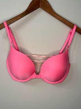 Victoria’s Secret Push-Up Bra 34DD Pink Strappy Front Close Padded Bra